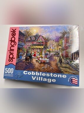 Springbok Cobblestone Village 500-Piece Puzzle - Pink & Blue Box